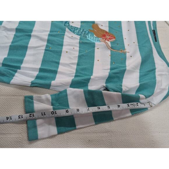 Pretty teal & white striped lightweight sweater w/mermaid embroidery, bua/bua S - Picture 8 of 8